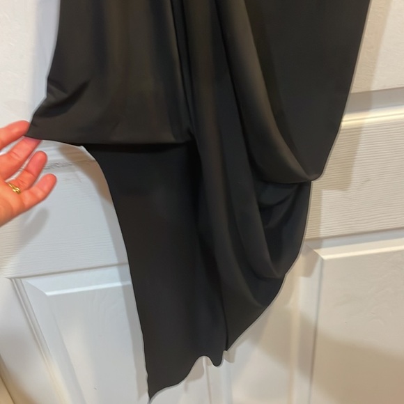 Okakie Black Jersey Knit Draped Asymetrical Deep V-Neck Dress S - Picture 6 of 8